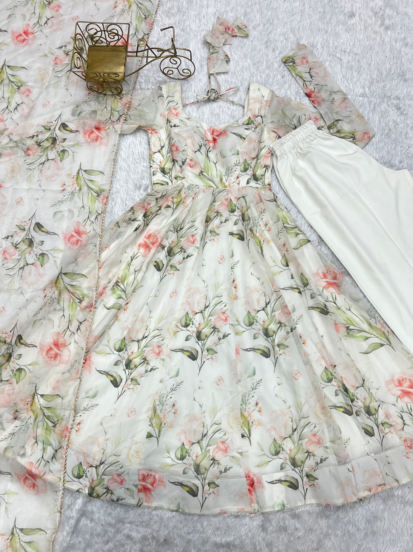 Pretty Pure Soft Organza Silk Full Flaired Anarkali Outfit.
