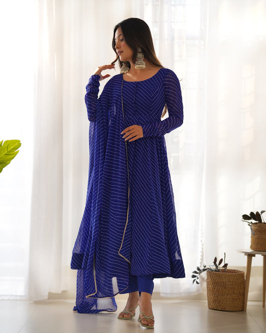 Laheriya Print Ocassion Wear Special Blue Gown.