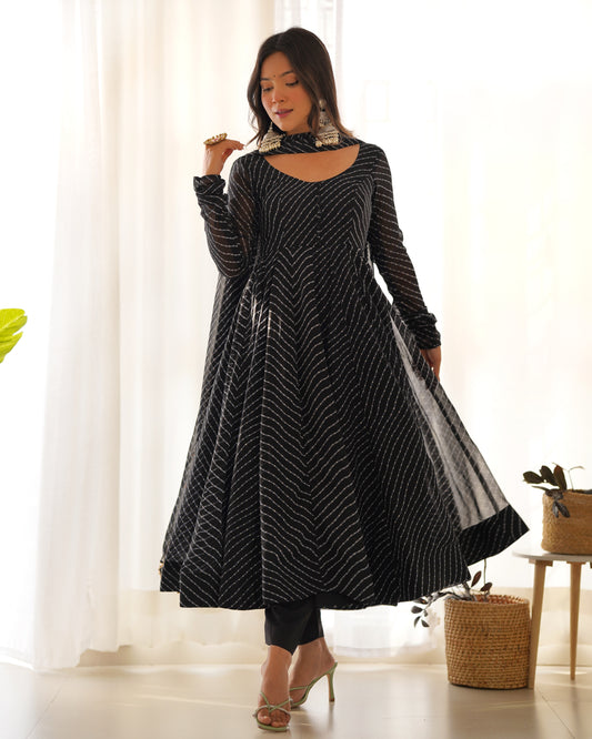 Black Laheriya Printed Pure Faux Georgette Anarkali Dress Gown.