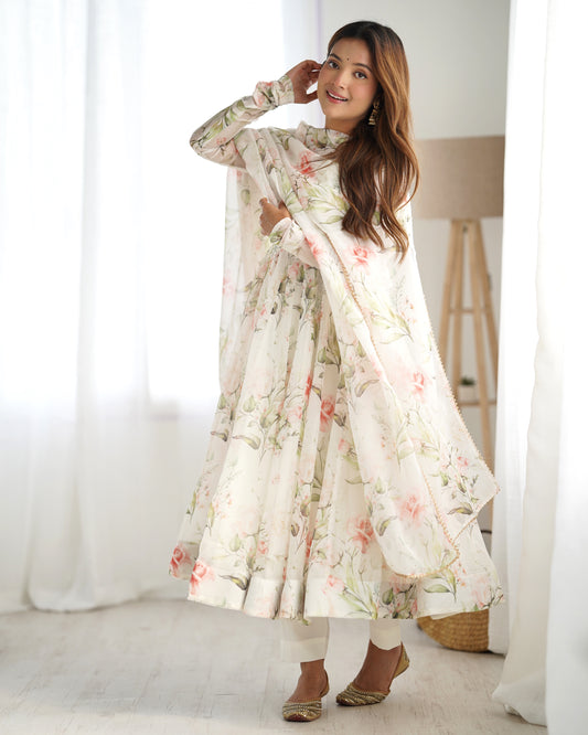 Pretty Pure Soft Organza Silk Full Flaired Anarkali Outfit.