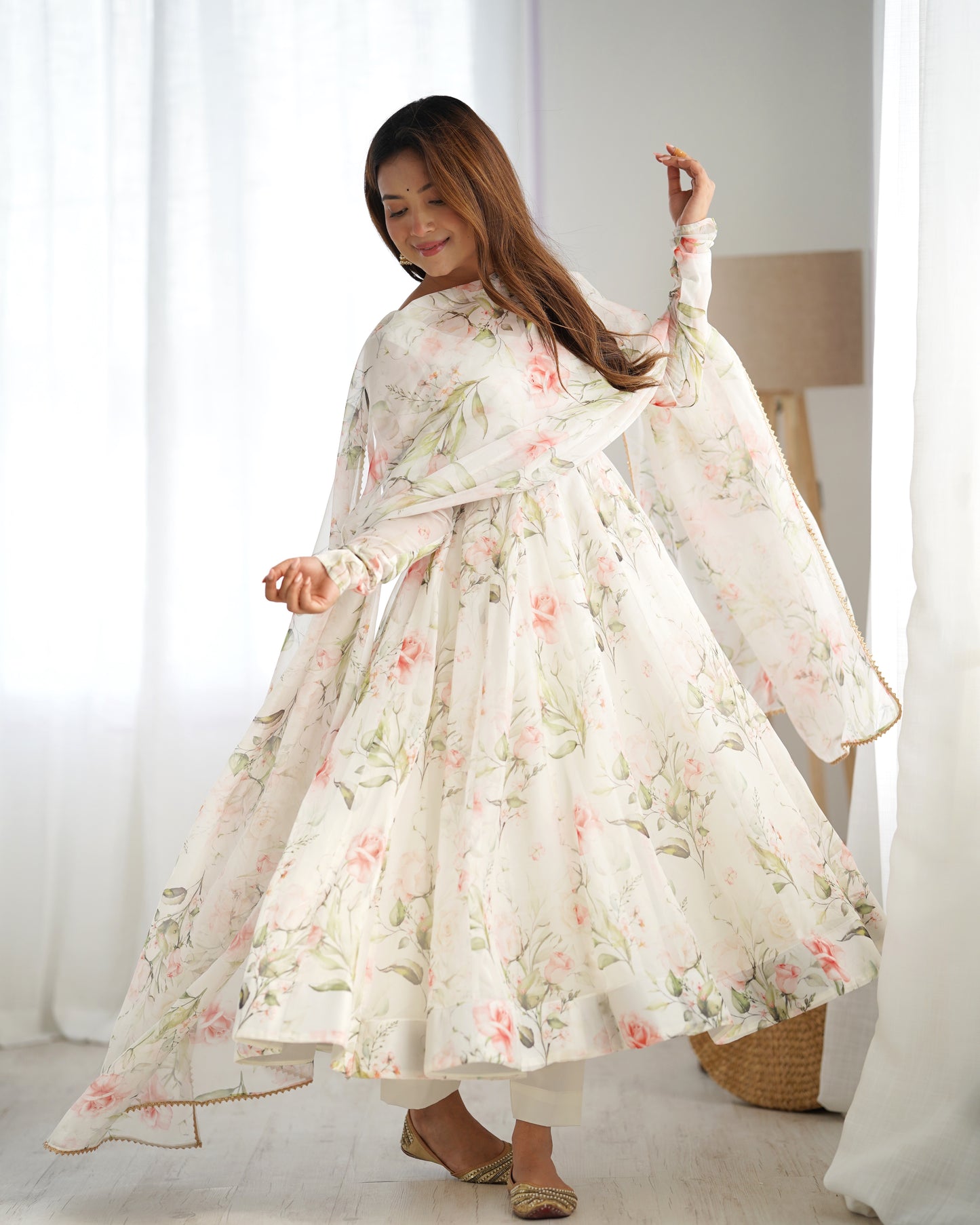 Pretty Pure Soft Organza Silk Full Flaired Anarkali Outfit.
