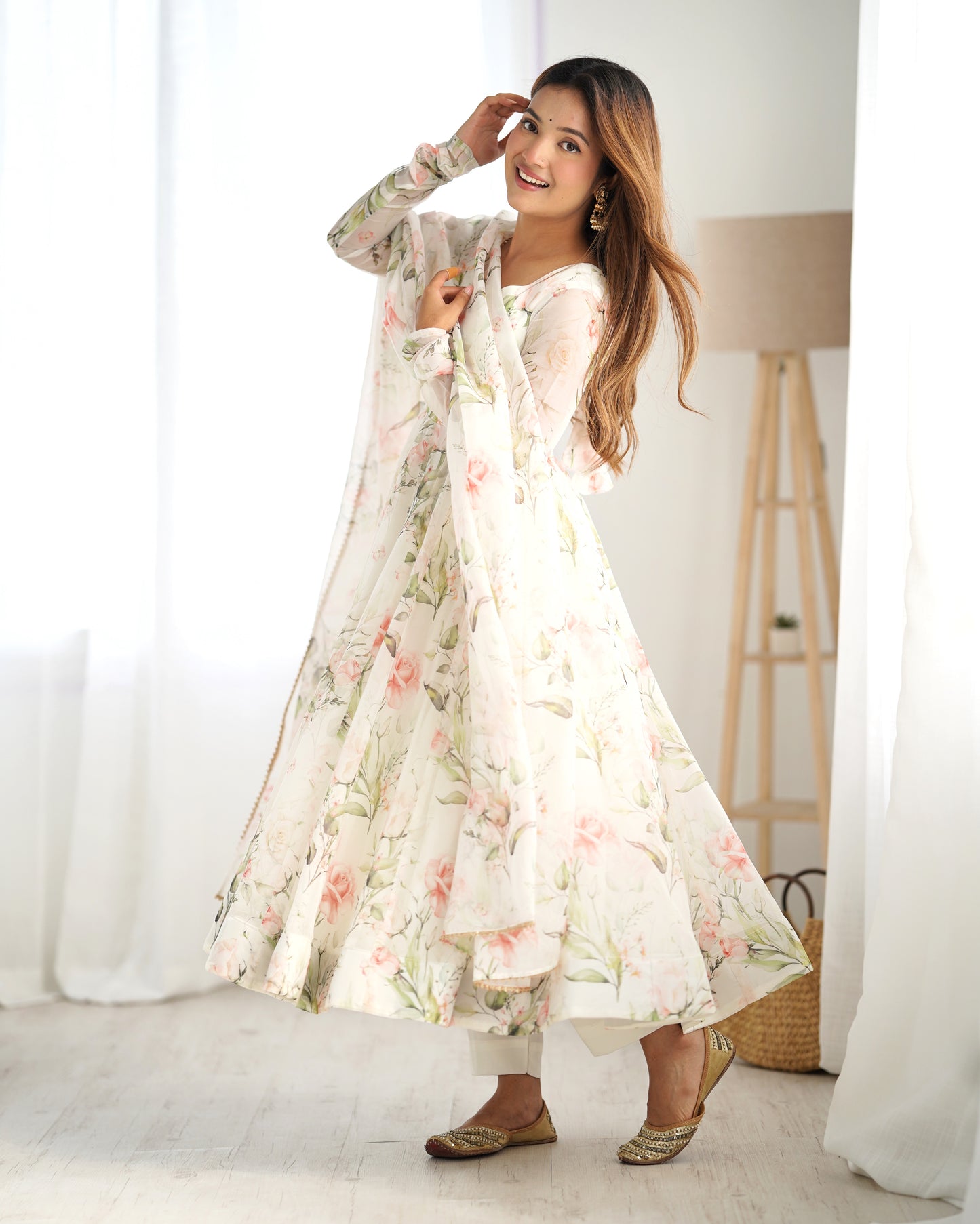 Pretty Pure Soft Organza Silk Full Flaired Anarkali Outfit.