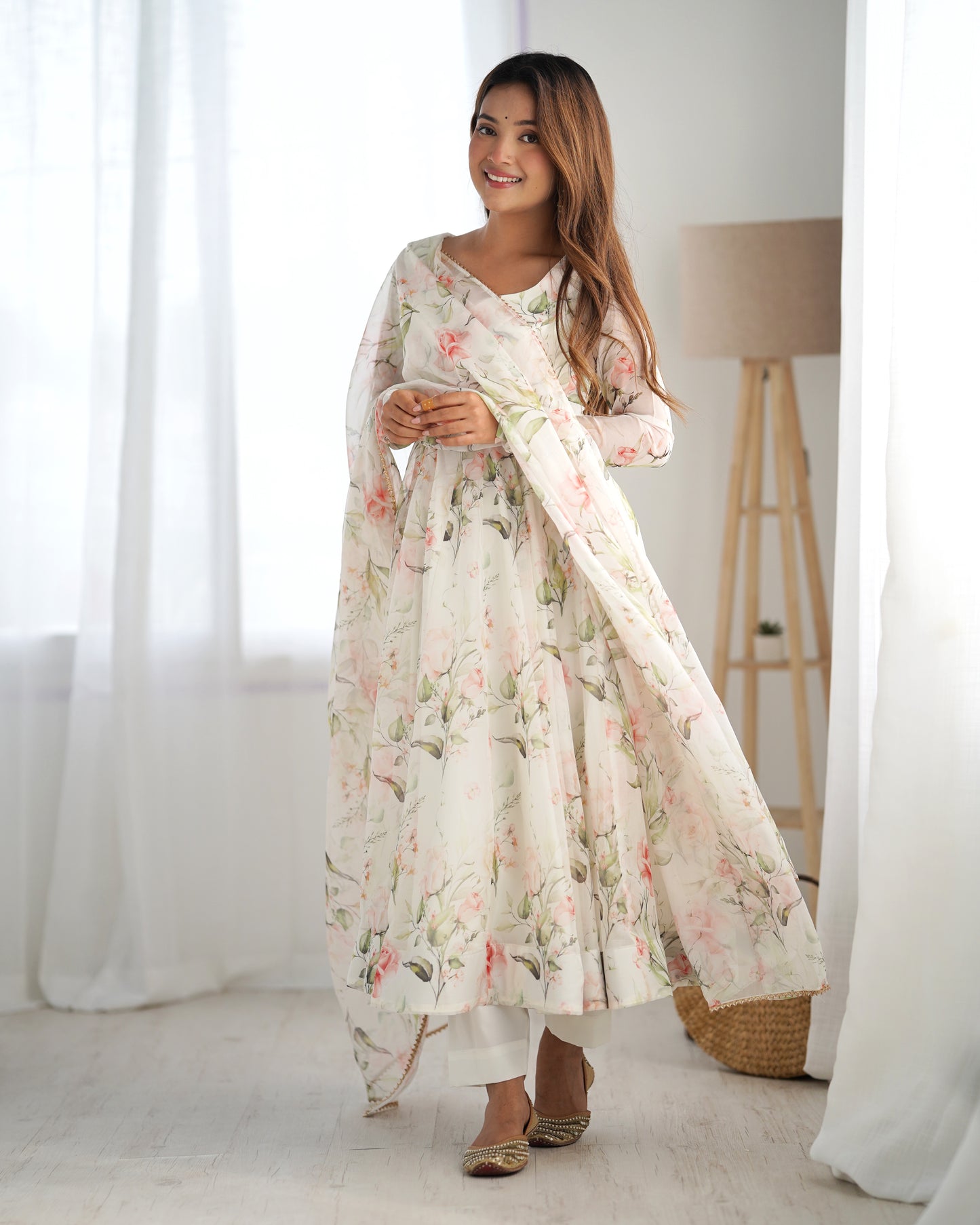 Pretty Pure Soft Organza Silk Full Flaired Anarkali Outfit.
