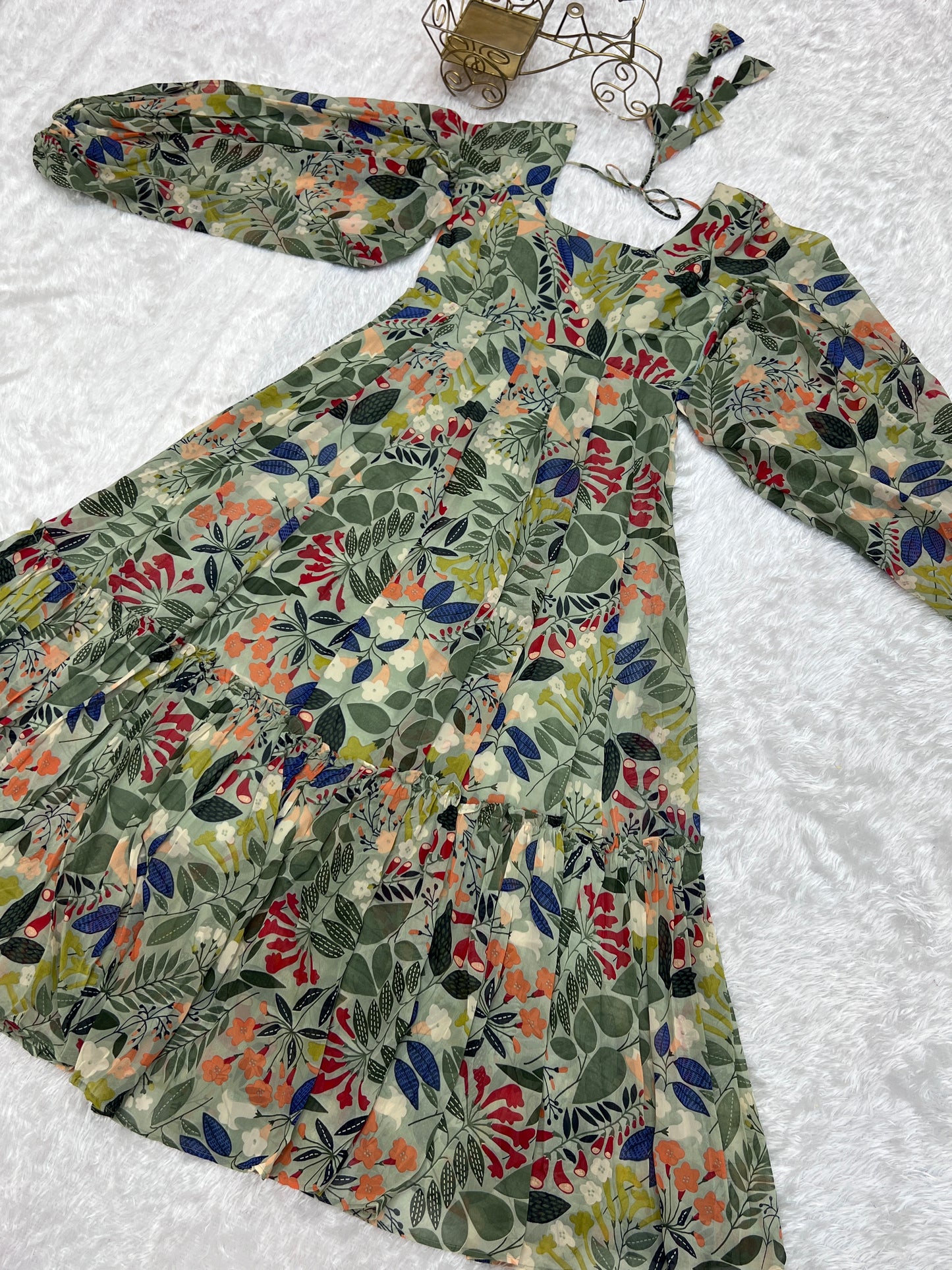 Pure Soft Faux Georgette Floral Printed Flaired Gown.