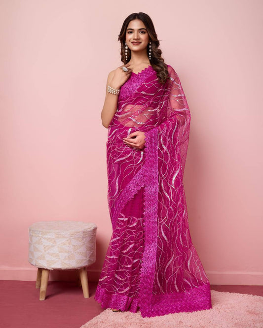 Beautiful Pink Colour Soft Net Sarees.