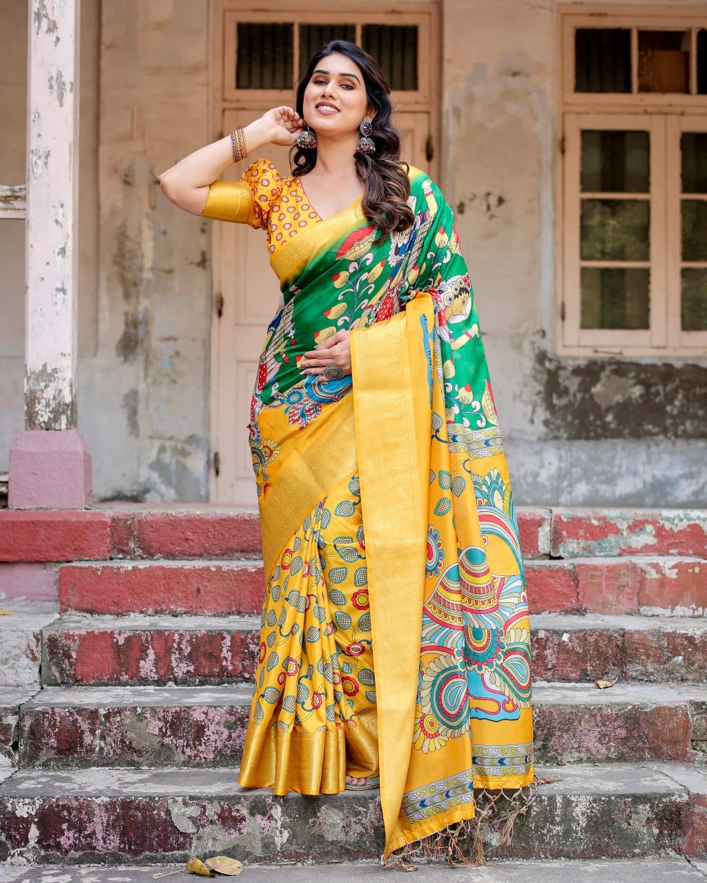 Haldi Ceremony Special Pure Silk Rich Yellow Saree.
