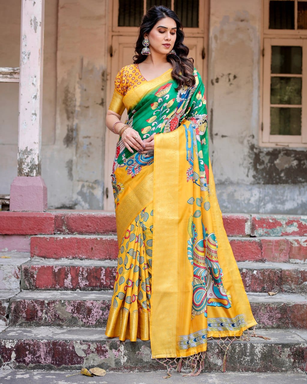 Haldi Ceremony Special Pure Silk Rich Yellow Saree.