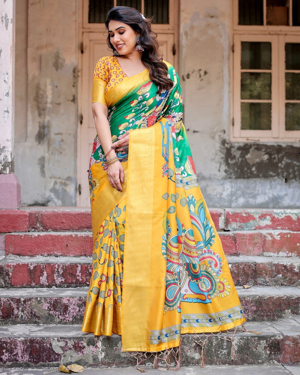 Haldi Ceremony Special Pure Silk Rich Yellow Saree.