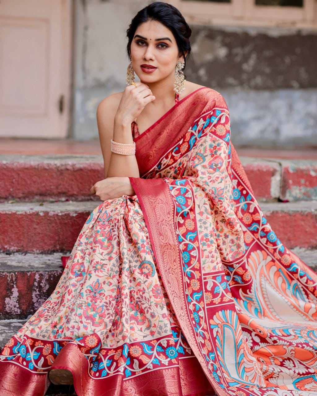 Most Beautiful Digital Printed Pure Silk Saree.
