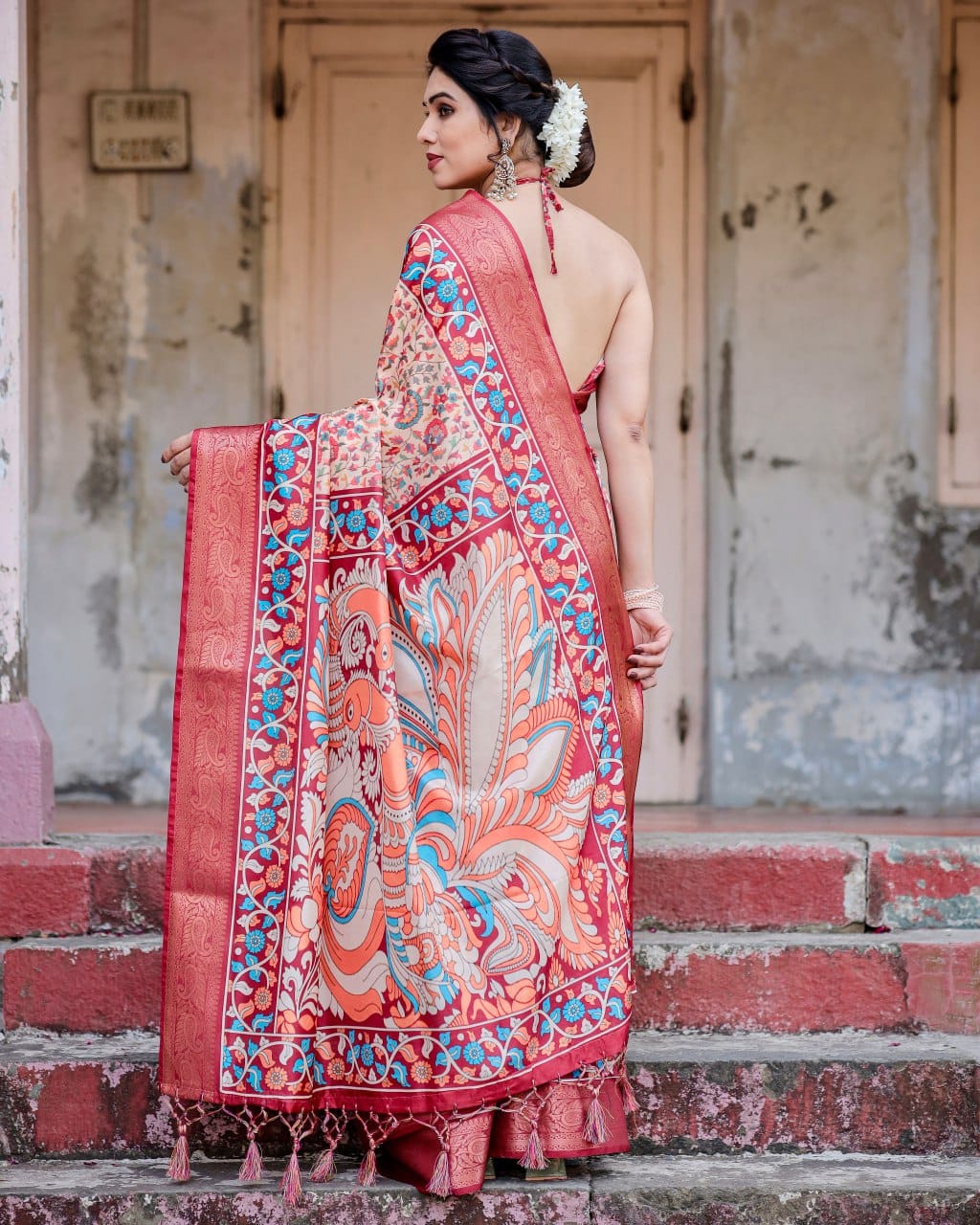 Most Beautiful Digital Printed Pure Silk Saree.