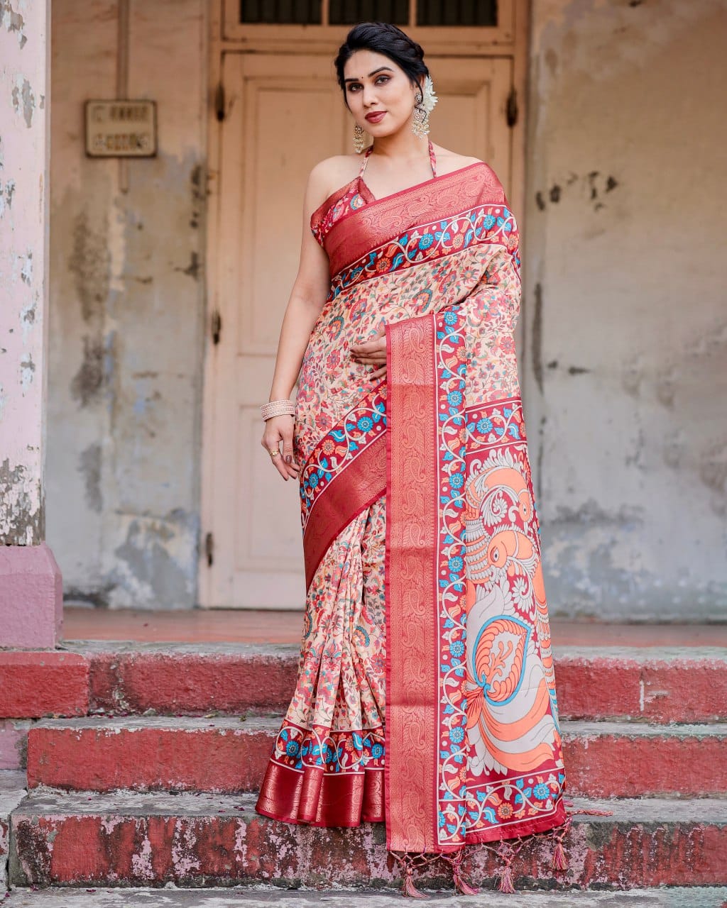 Most Beautiful Digital Printed Pure Silk Saree.