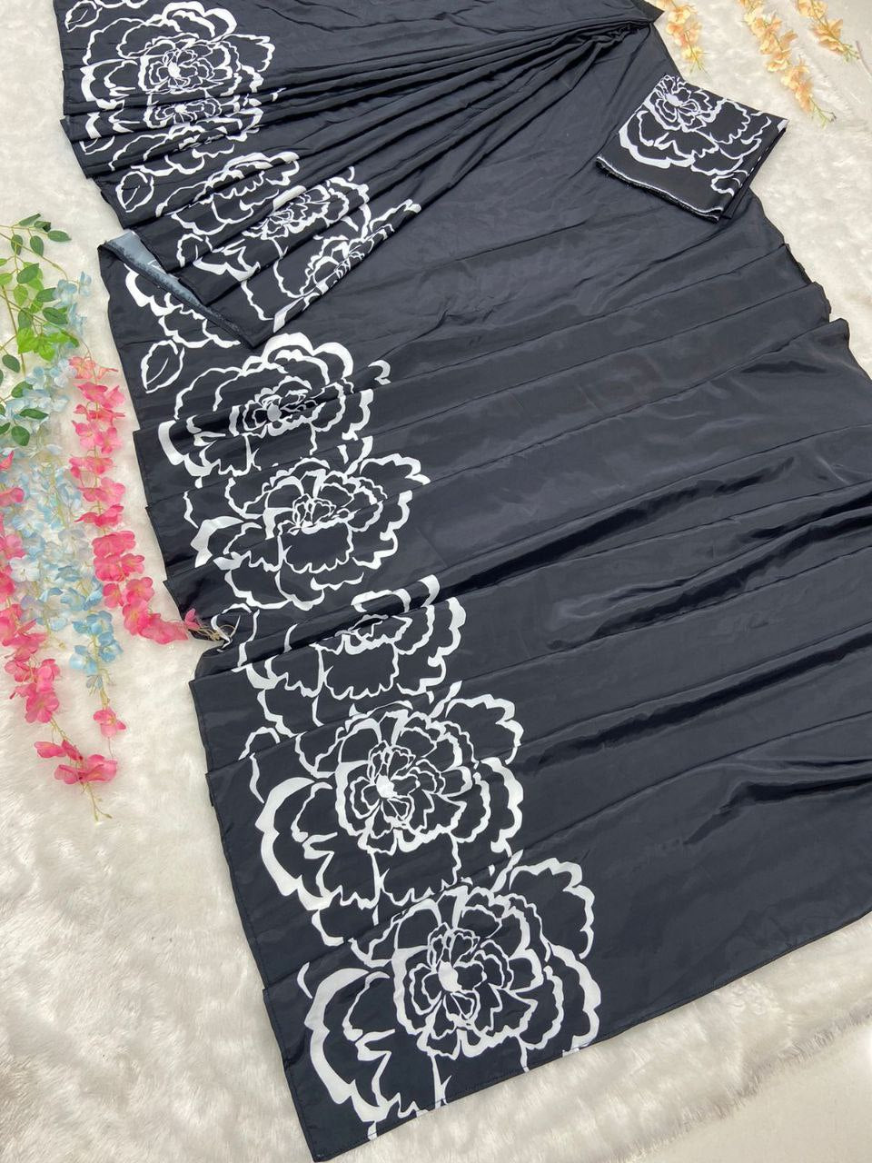 1 - Min Ready To Wear Rangoli Saree With Unstitched Blouse.