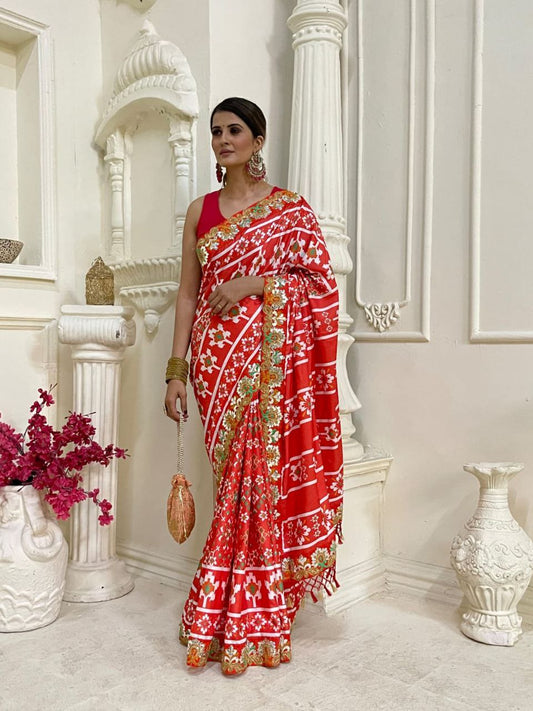 Vichitra Silk Digital Patola Print Vichitra Silk Saree Collection.
