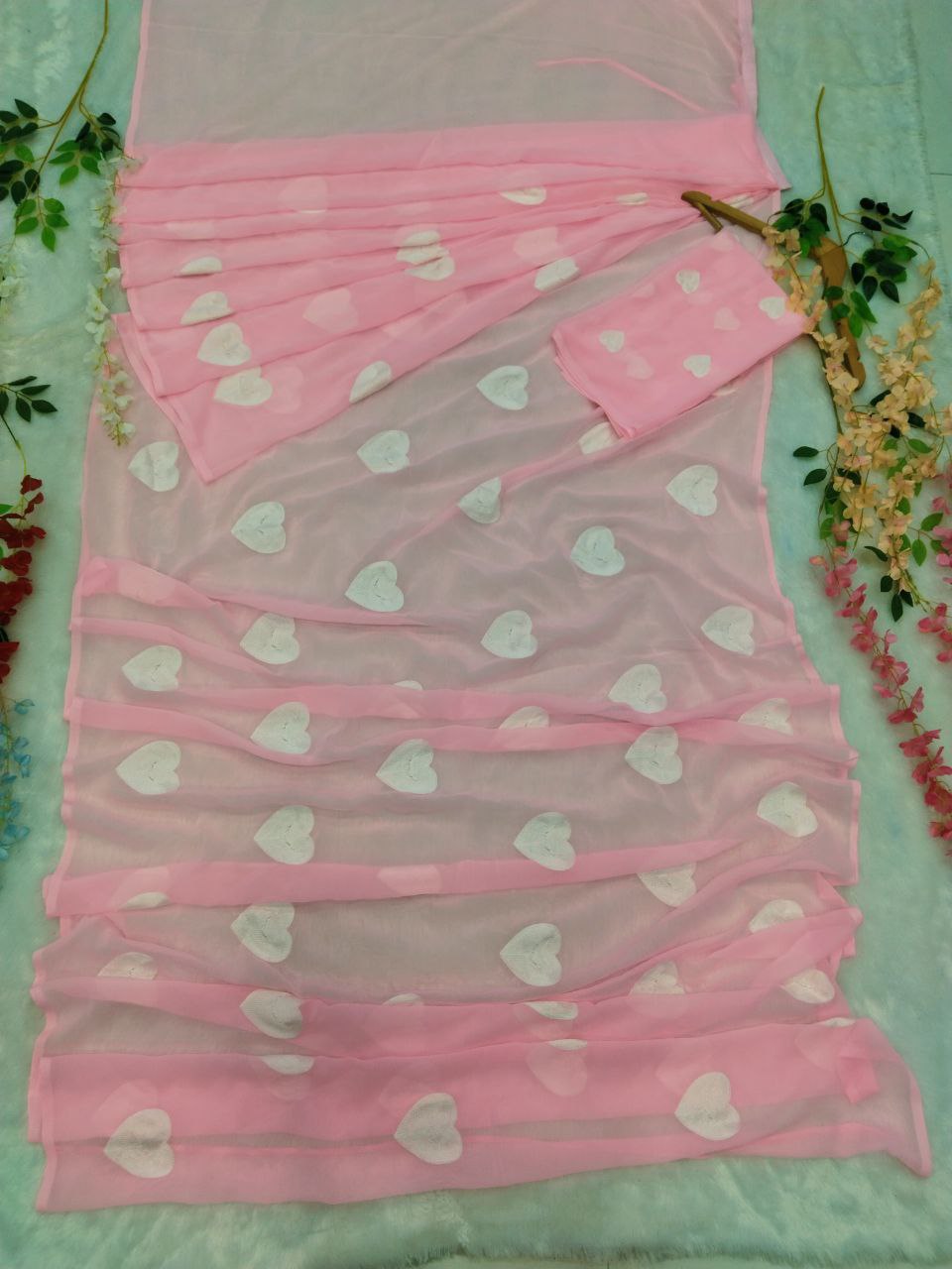 Preety Premium Georgette Baby Pink Ready To Wear Saree.