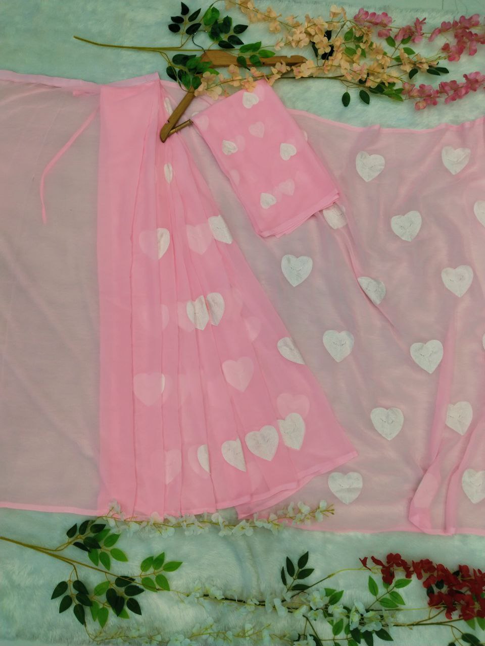 Preety Premium Georgette Baby Pink Ready To Wear Saree.