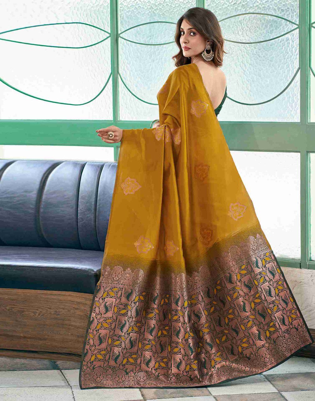 Haldi Functions Special Beautiful Banarasi Soft Silk Saree.