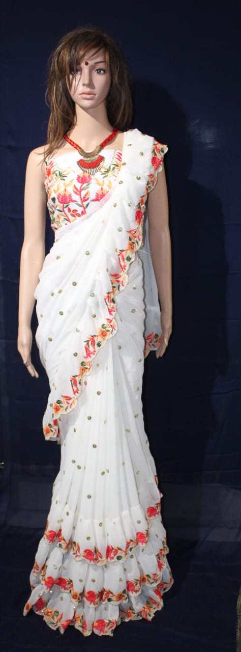 Pretty White Colour Designer Latest New Saree Collection.