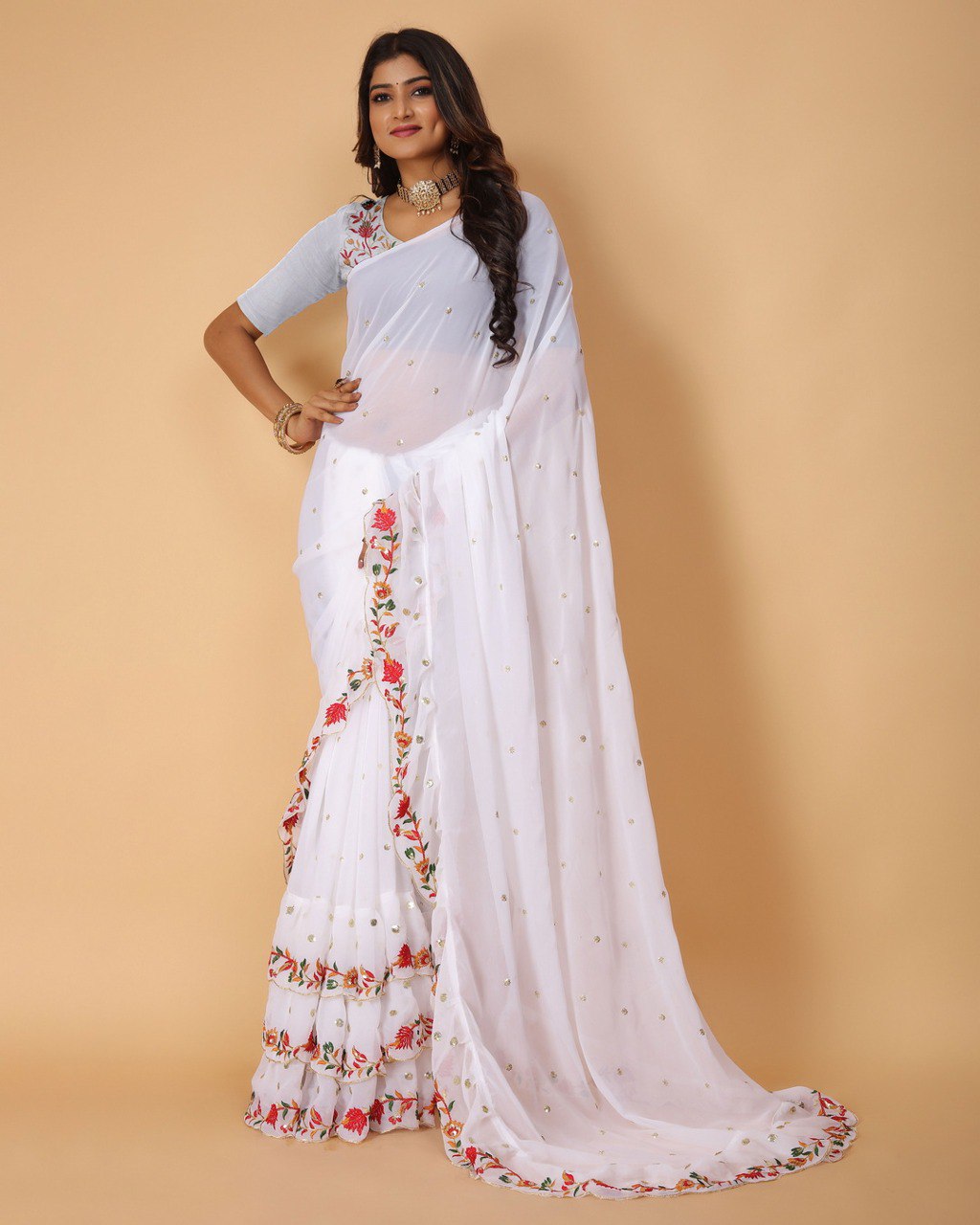 Pretty White Colour Designer Latest New Saree Collection.
