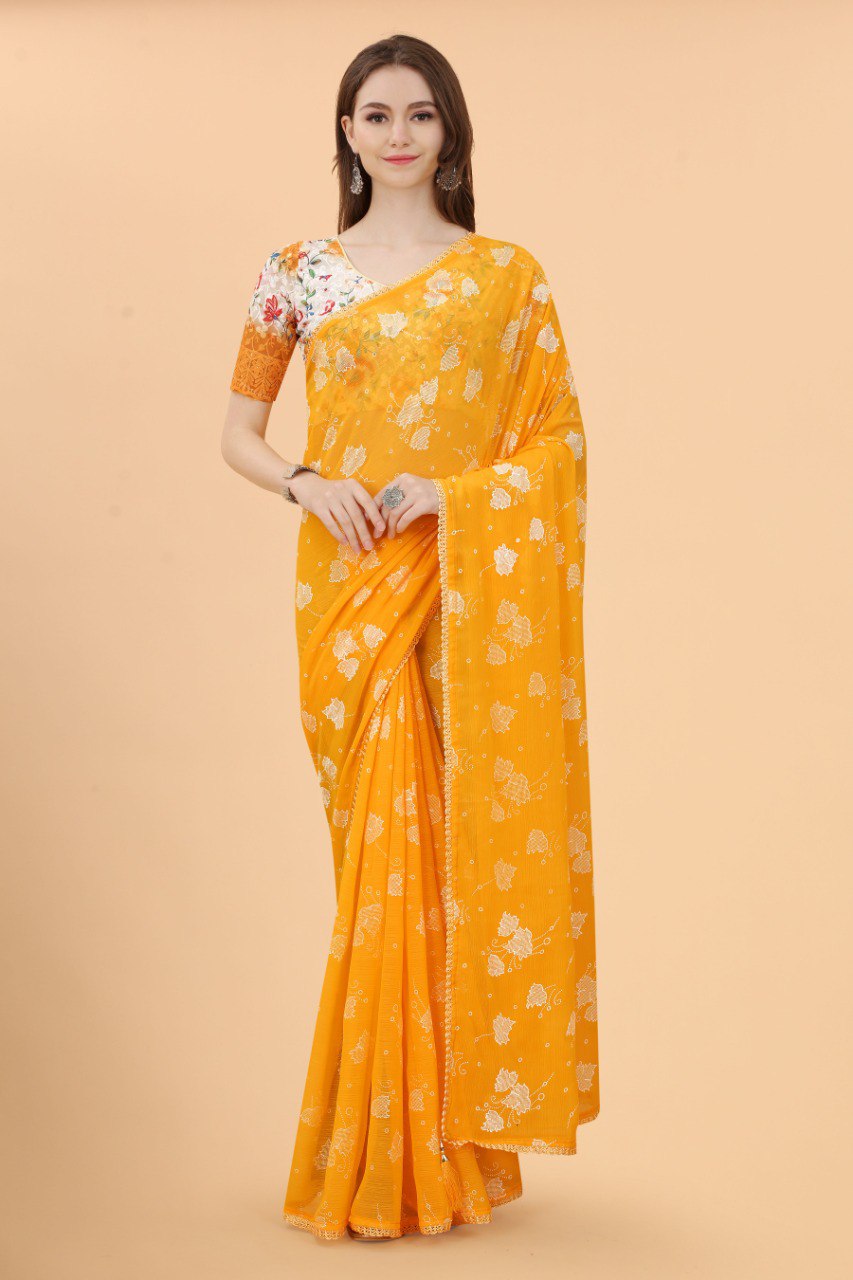 Haldi Ceremony Special Yellow Zomato Silk Saree Collection.