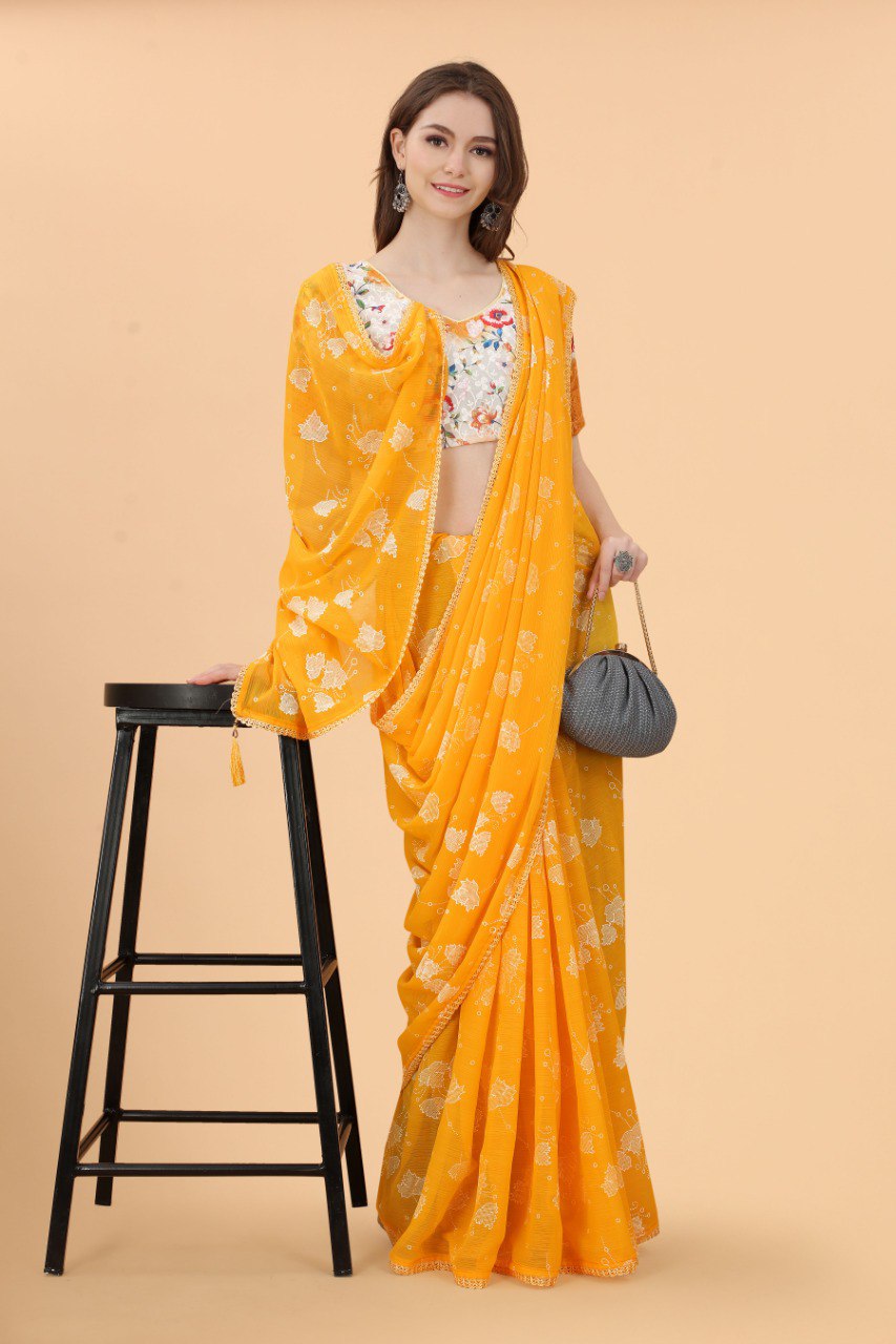Haldi Ceremony Special Yellow Zomato Silk Saree Collection.