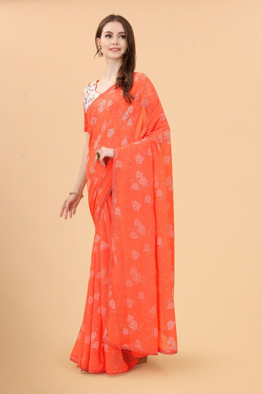 Pretty Orange Colour Designer Zomato Silk Saree Collection.