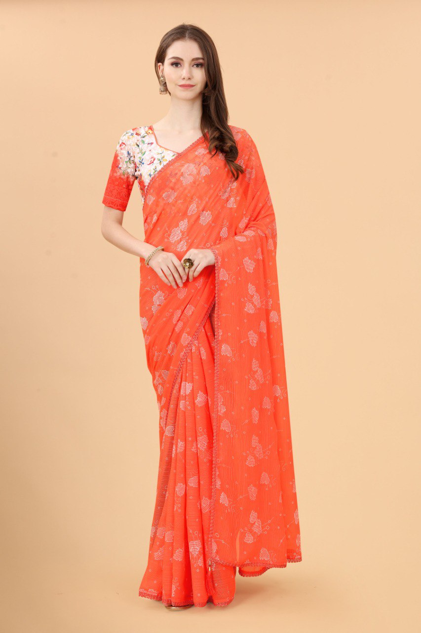 Pretty Orange Colour Designer Zomato Silk Saree Collection.