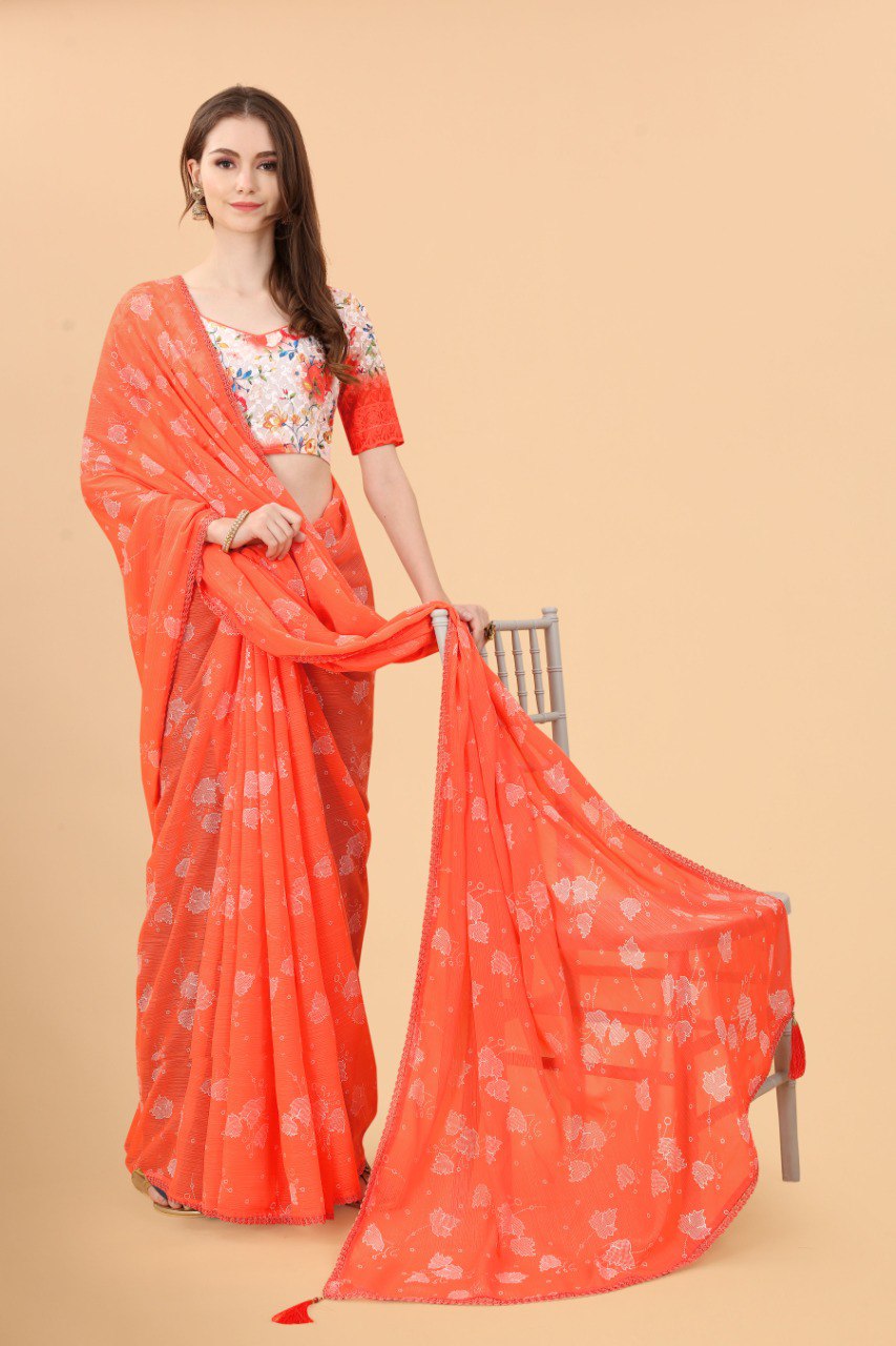 Pretty Orange Colour Designer Zomato Silk Saree Collection.