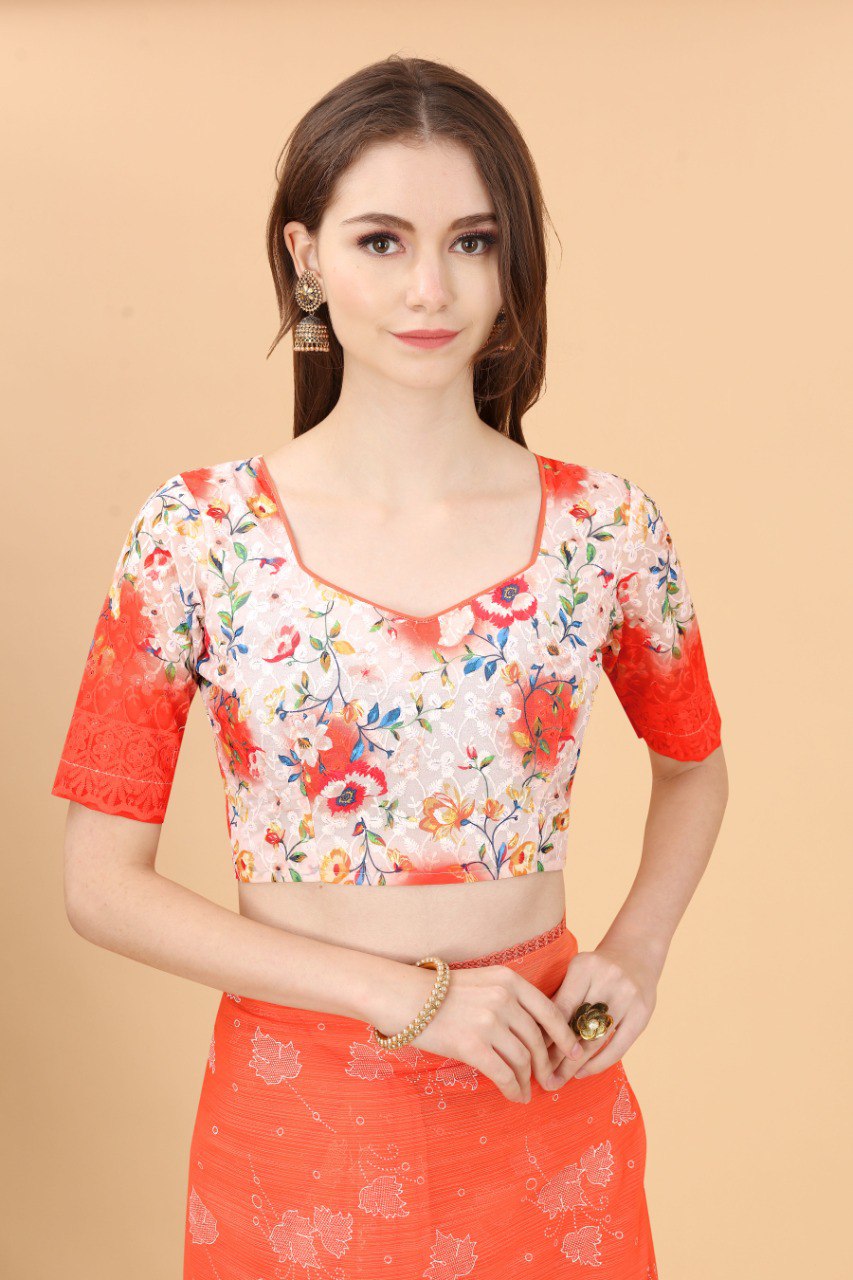 Pretty Orange Colour Designer Zomato Silk Saree Collection.