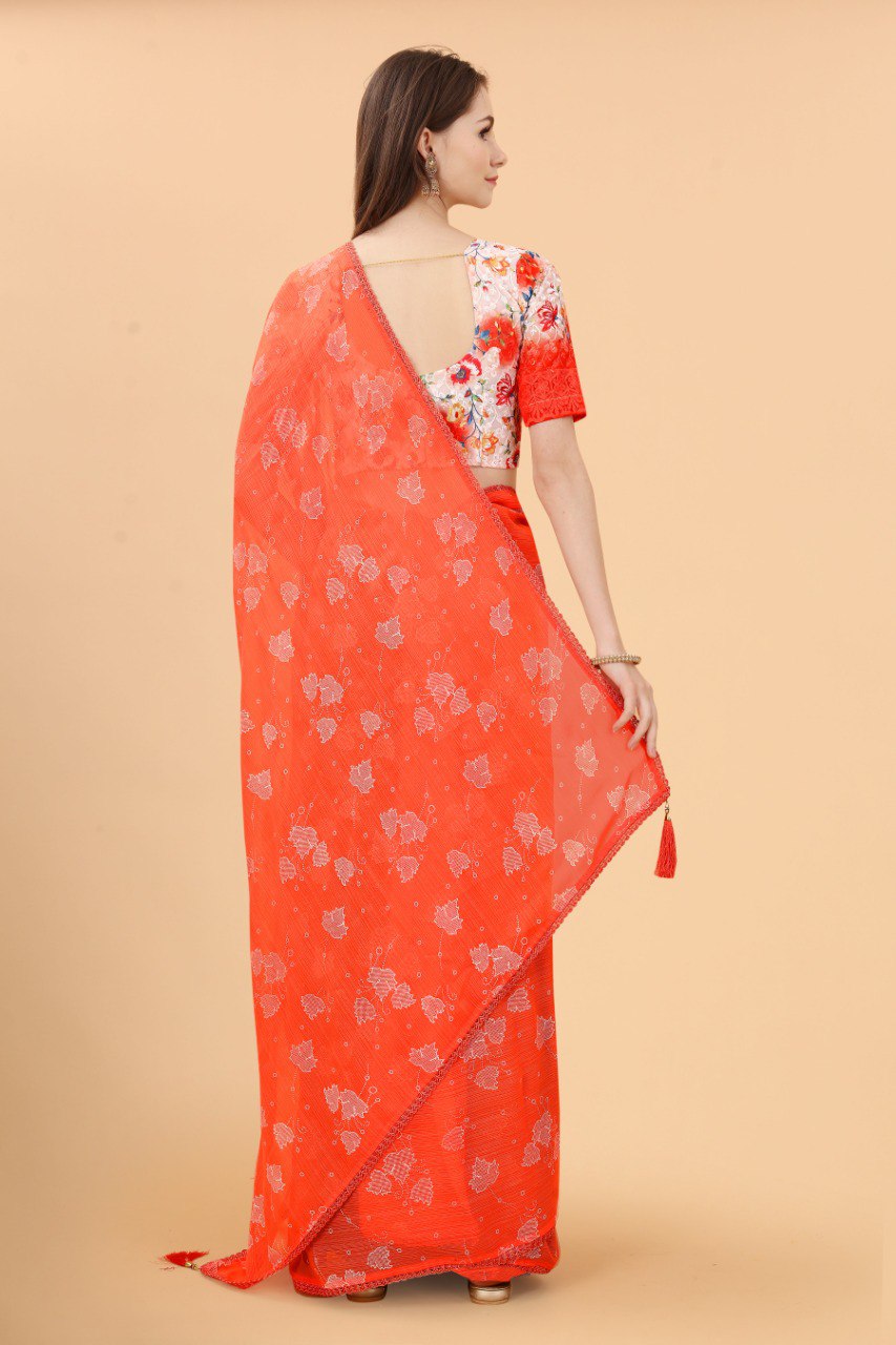 Pretty Orange Colour Designer Zomato Silk Saree Collection.