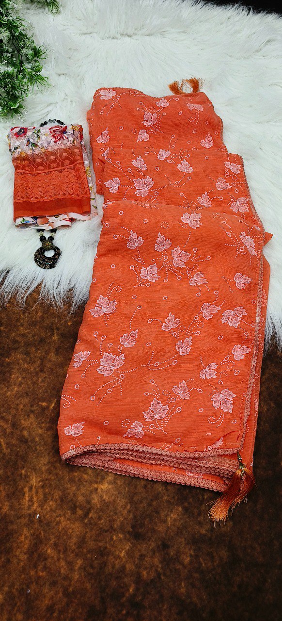 Pretty Orange Colour Designer Zomato Silk Saree Collection.