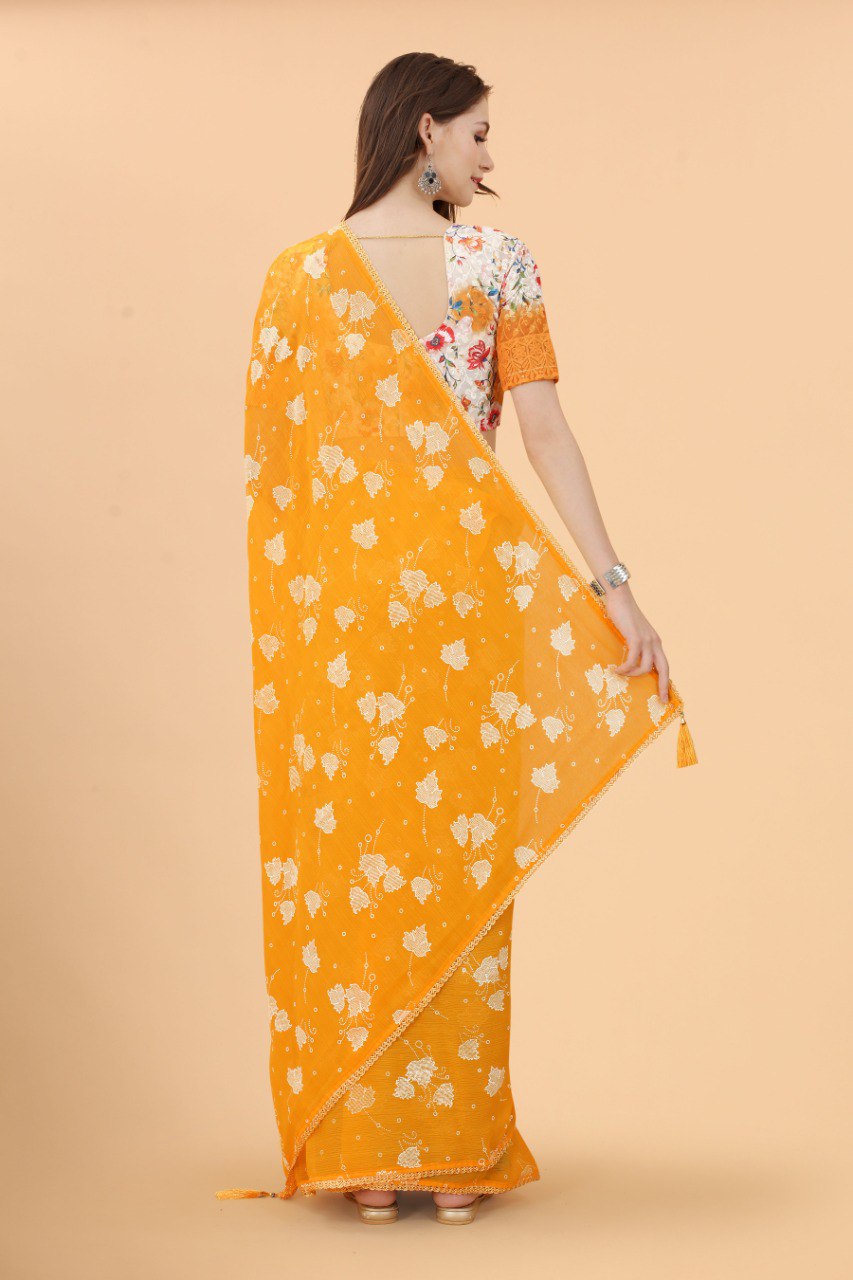 Haldi Ceremony Special Yellow Zomato Silk Saree Collection.
