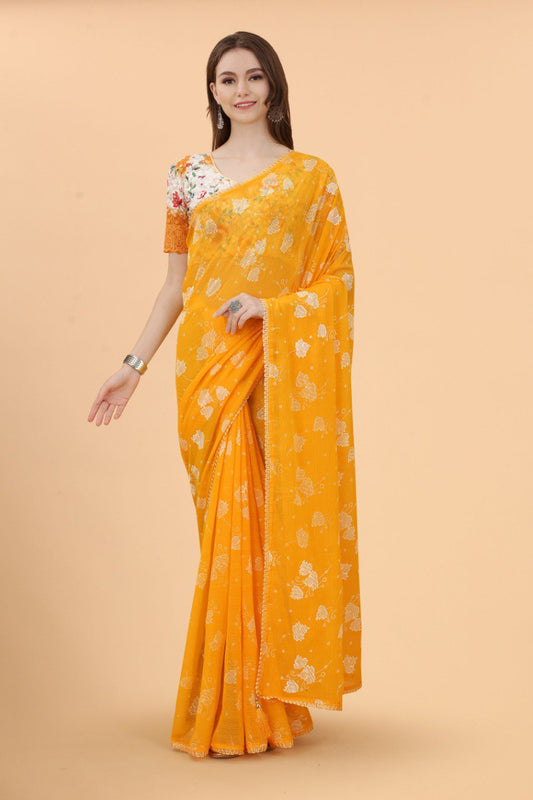 Haldi Ceremony Special Yellow Zomato Silk Saree Collection.