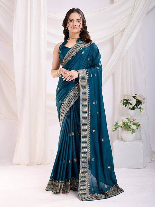 Reception Party Wear Special Chinon Silk Saree Collection.
