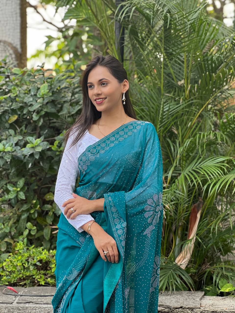 Attractive Look Beautiful Diamond Work Saree Collection.