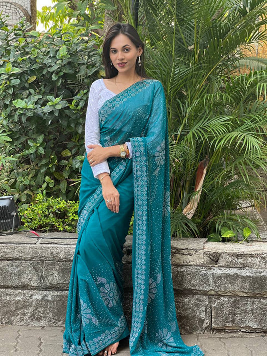 Attractive Look Beautiful Diamond Work Saree Collection.