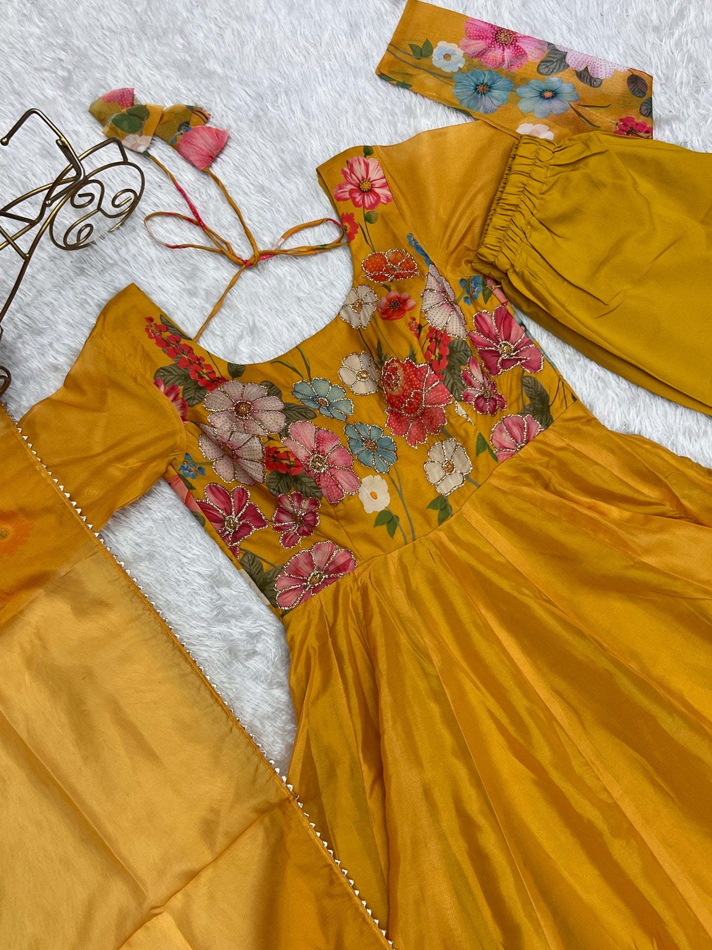 Latest Designer Yellow Pure Organza Silk Anarkali Suit.