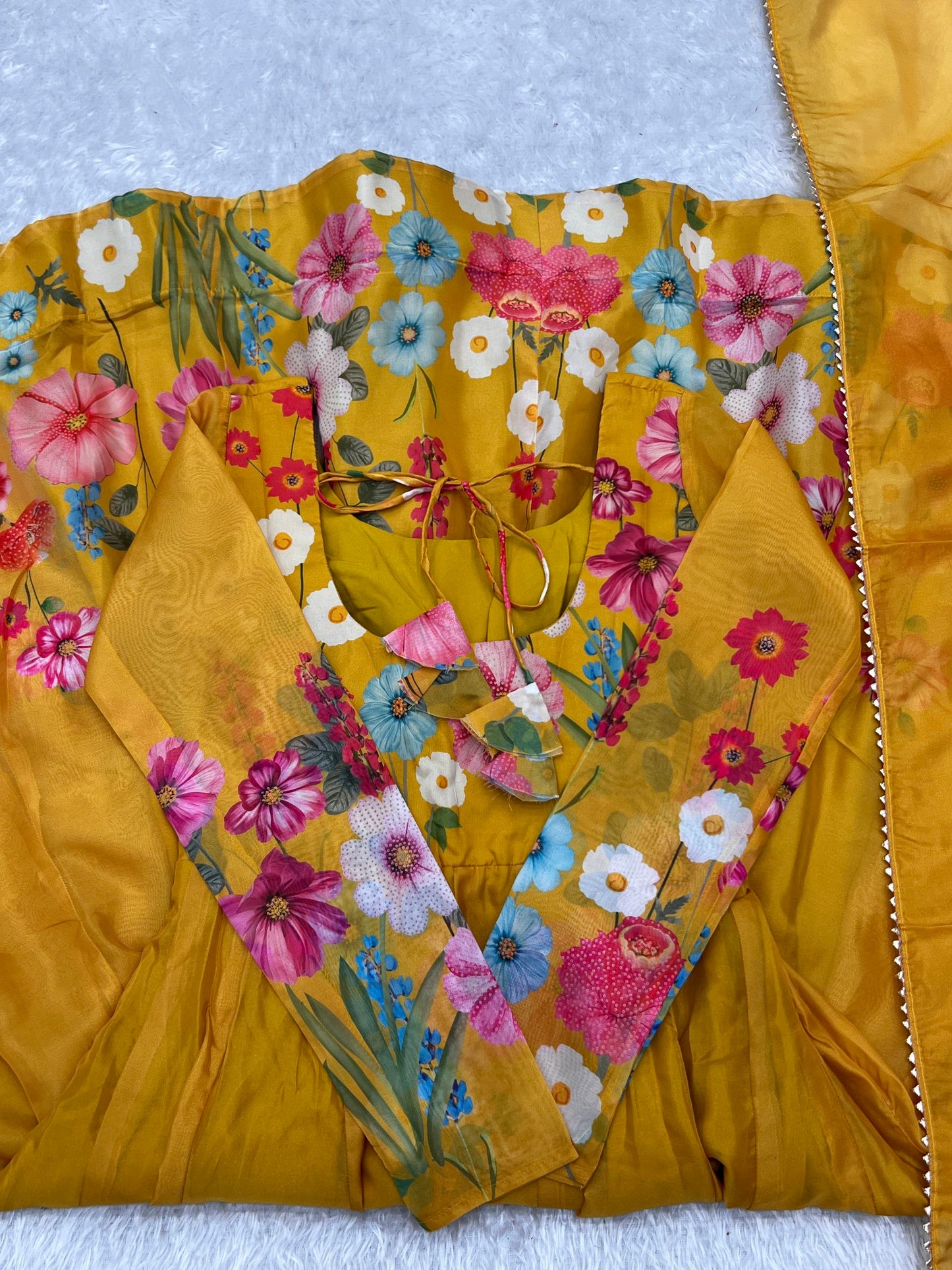 Latest Designer Yellow Pure Organza Silk Anarkali Suit.