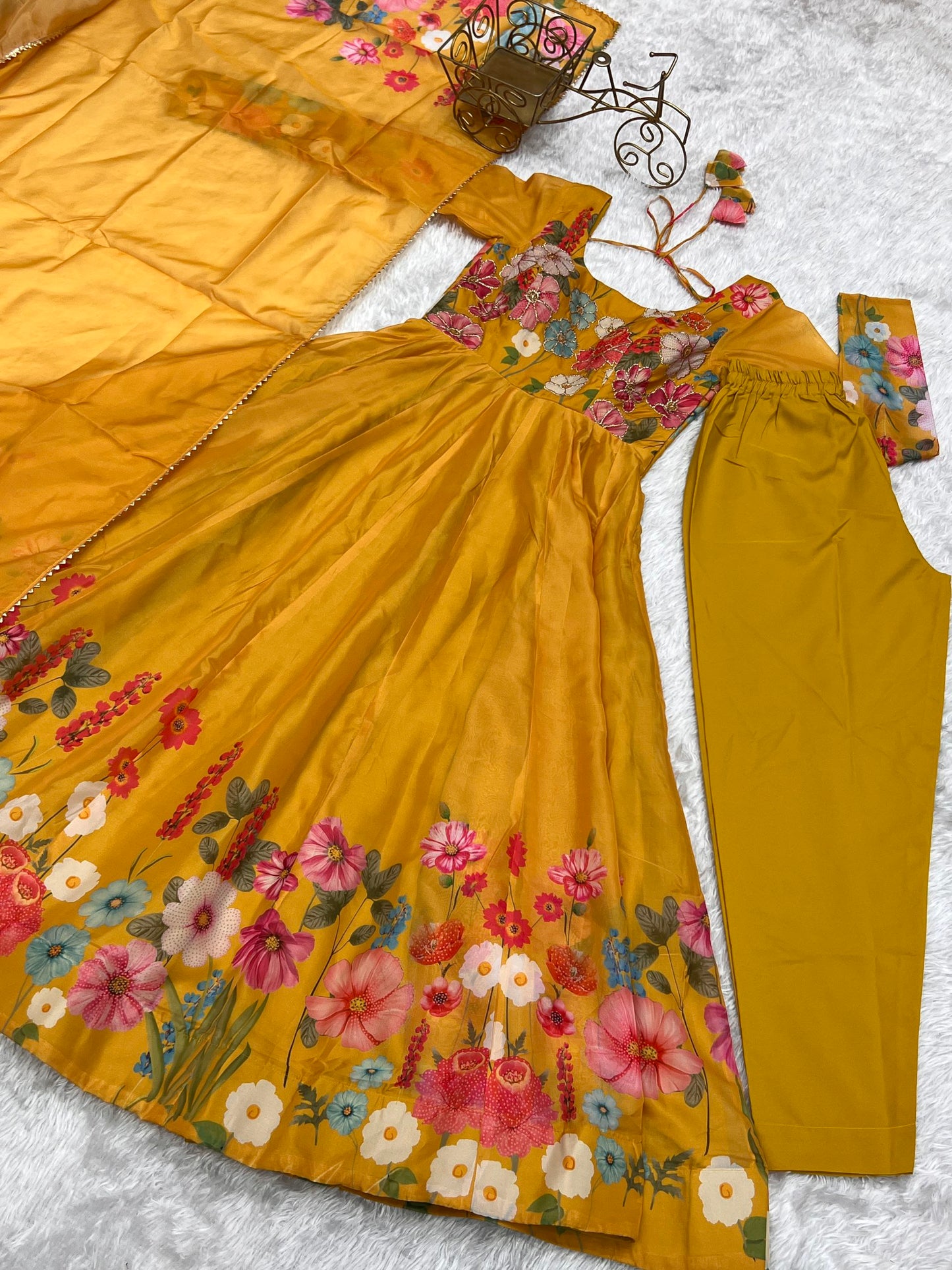 Latest Designer Yellow Pure Organza Silk Anarkali Suit.