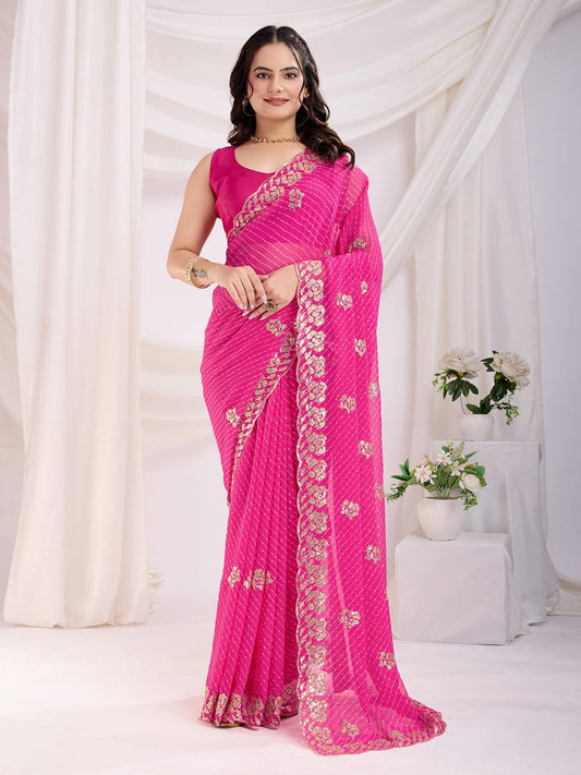 Pretty Pink Leriya Printed Georgette Saree Collection
