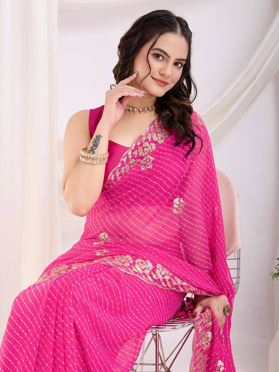 Pretty Pink Leriya Printed Georgette Saree Collection