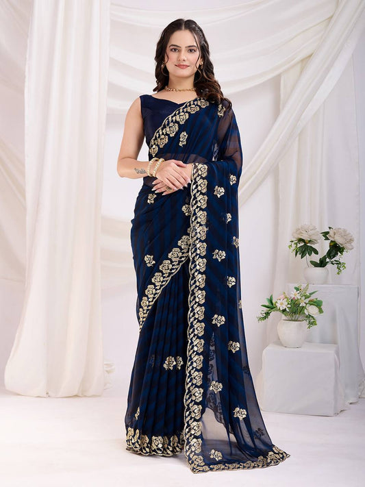 Adorable Designer Blue Georgette Saree Collection.