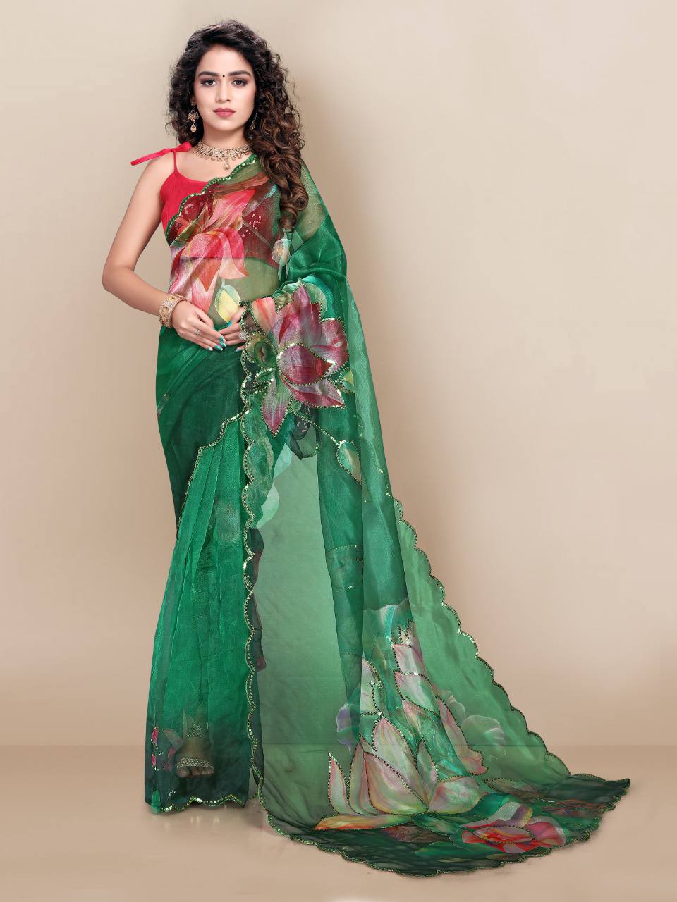 Impressive Designer premium Soft Organza Green Saree.