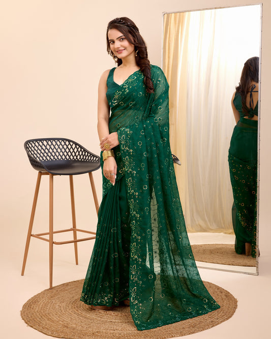 Latest Premium Soft Organza Silk With Sequences Embroidery Work Saree.