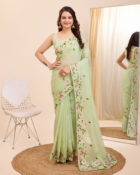 Attractive Designer Premium Tibby Silk Saree.