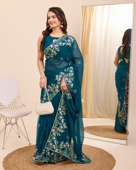 Attractive Designer Premium Tibby Silk Saree.