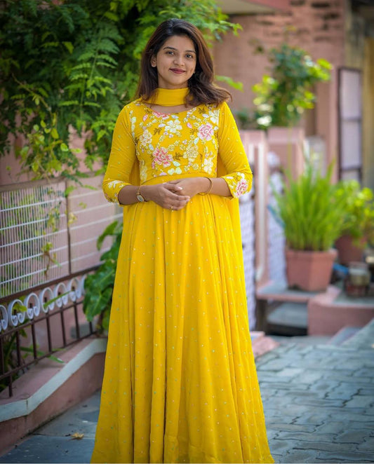 Haldi Functions Special New Trendy Yellow Gown Collection.