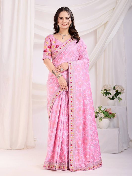 Light Pink Designer Vichitra Silk Saree Collection.