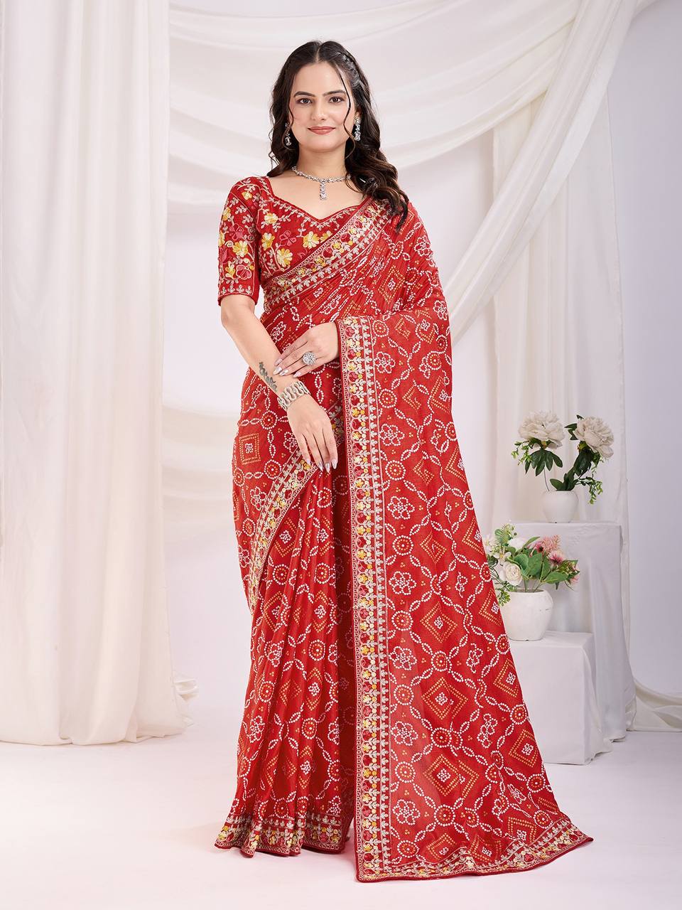 Wedding Wear Special Red Vichitra Silk Saree Collection.