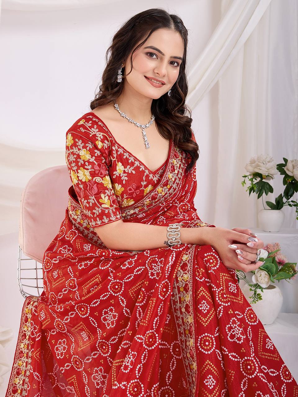 Wedding Wear Special Red Vichitra Silk Saree Collection.