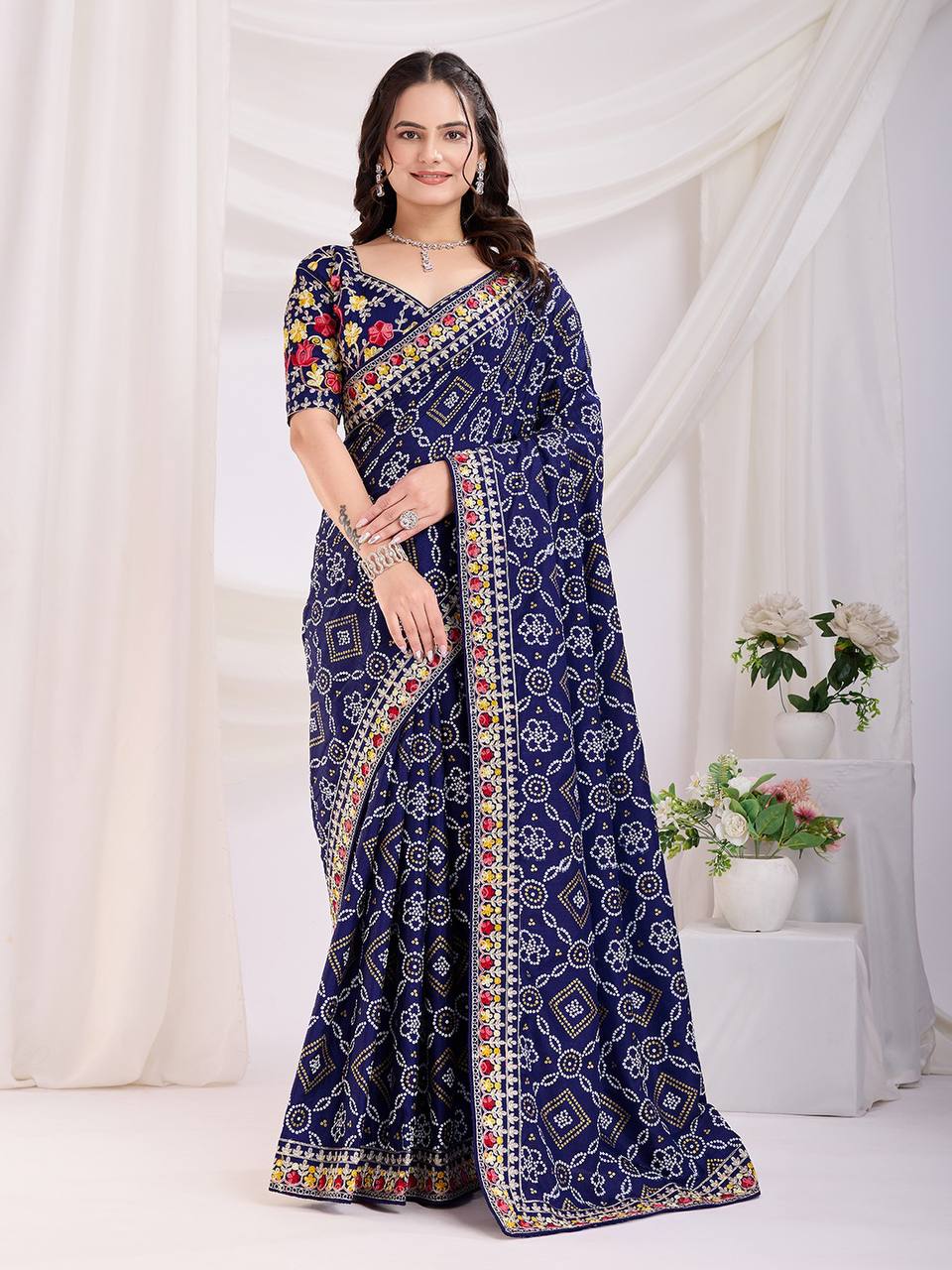 Pretty Designer Blue Vichitra Silk Saree Collection.